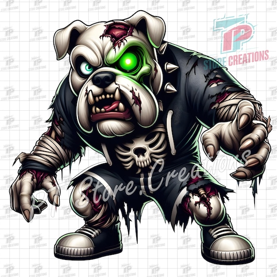 Zombie Bulldog Halloween PNG | Horror Halloween Dog Clipart With