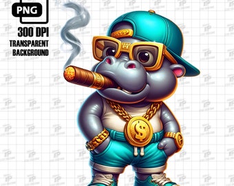 Rich Gangster Hippo Smoking Cigar Png, Urban Sublimation Design, Gangster Hippo Png, Gangster Hippo, Hippo Traps, Urban Trap Designs,Hip Hop