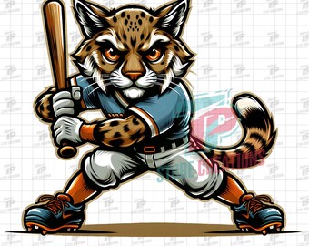 Bobcats Baseball Mascot PNG, Wildcats / Bobcats Football PNG Digital File, Bobcat Logo, Aggressive Baseball Animal Clipart , Team Mascot Art