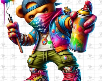 Hipster Graffiti Bear PNG, Teddy Bear Png, Graffiti Artist  Bear with Spray, Street Art Sublimation, Urban Teddy Png, Streetwear Bear Png