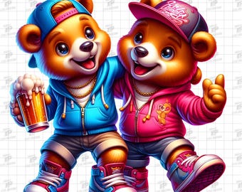Hip Hop Teddy Bear PNG, Bear Duo Png, Cute Gangster Bears Clipart, Urban Bear Png, Teddy Bear Png, Gangster Bear Png, Streetwear Bear Png