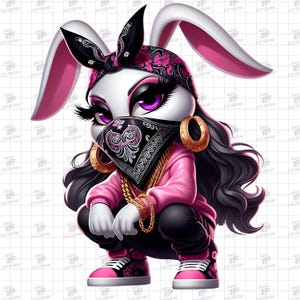 Gangster Bunny Girl PNG with Bandana, Bad Girl Bunny PNG, Urban Streetwear Bunny PNG, Gangster Bunny Png, Gangster Rabbit Png, Rabbit Png