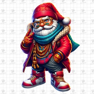 Cool Santa Png, Urban Santa Clipart, Santa Claus, Cartoon Santa, Streetwear png, Christmas Png, Trendy Holiday Digital Art for Sublimation