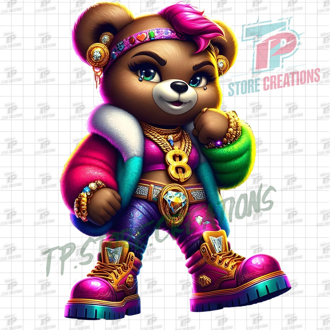 Rainbow Rich Teddy Bear PNG, Luxe Hip Hop Teddy Bear PNG, Cartoon Bear ...