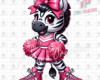 Pink Zebra Cheer Mascot PNG, Pinkout Cheer Digital Design for Cancer Awareness Fundraiser Shirt File, Zebra Digital File, Cute Zebra Print
