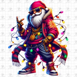 Urban Santa PNG, Santa with Christmas Lights Png, Christmas Clipart Png, Gangsta Hip Hop Santa Clipart, Santa Png, Urban Sublimation Design