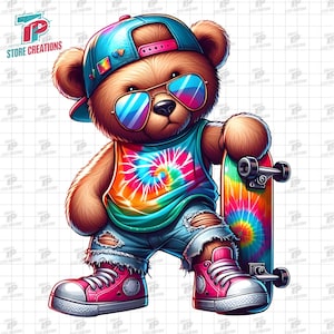 Skateboard Teddy Bear PNG, Hip Hop Skater Bear Png, Cool Urban Bear Png, Cartoon Bear Png, Streetwear Teddy Bear Png, Gangsta Bear Clipart