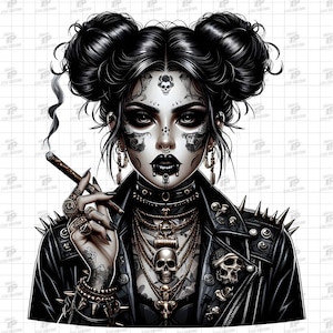 Dark Gothic Girl Png, Gothic Tattoo Girl Png, Dark Aesthetic Punk Girl, Dark Aesthetic Clipart, Spooky Girl Png, Skull Face Girl Png