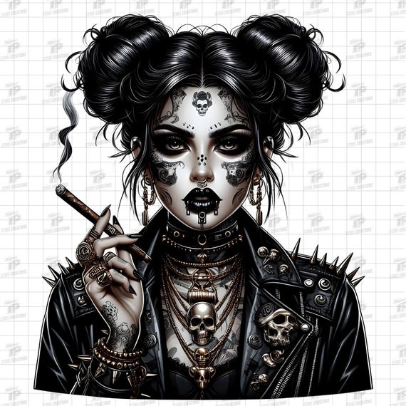 Dark Gothic Girl Png, Gothic Tattoo Girl Png, Dark Aesthetic Punk Girl, Dark Aesthetic Clipart, Spooky Girl Png, Skull Face Girl Png