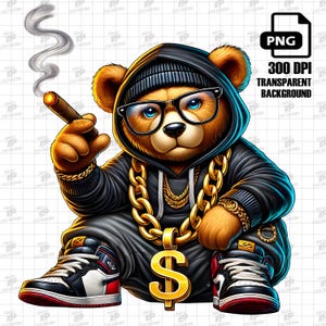 Gangster Bear PNG, Urban Teddy Bear Png, Rich Gangster Teddy Bear Png, Streetwear Bear Shirt, Cool Bear Png, Hip Hop Teddy Bear Sublimation