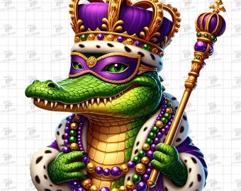 Mardi Gras Alligator PNG, King Gator Mardi Gras Png, Karnawał w Nowym Orleanie Png, Festiwal Luizjany Png, Mardi Gras Kids Png, Koszula Mardi Gras