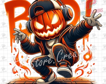 Hip Hop Pumpkin Halloween PNG, Graffiti BOO, Breakdancing Pumpkin PNG, Halloween Cartoon Character Png, Graffiti Pumpkin, Trendy Spooky Art