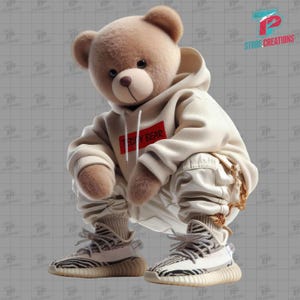 Niedlicher Teddybär im modernen Streetwear-Outfit - Digitale Datei, Teddybär-Graffiti, Teddybär-Design, Streetwear Gangsta-Teddybär PNG