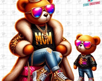 Bear Mom & Kid PNG, Royal Teddy Bear PNG, Mother Bear Png, Graffiti Teddy Bear Png, Hip Hop Teddy Bear Png, Urban Bear Png, Mothers Day Png
