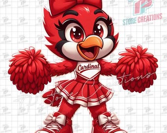 Red Cardinals Cheer Mascot PNG, Cardinals Cheerleader Mascot PNG, Cardinal School Mascot, Red School Team, Red Bird Cheer Digital Download