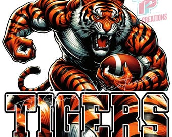 Tiger Football Mascot PNG, Tiger Shirt Design, Tiger School Spirit Design, Fierce Mascot Shirt Design, Tiger Mascot Png, Team Spirit Png