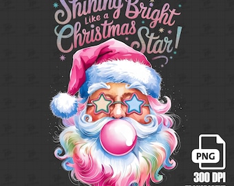 Retro Santa Christmas Blowing Bubble PNG, Shining Bright Like a Christmas Star, Rainbow Santa, Vintage Merry Christmas Png, Santa Claus Png