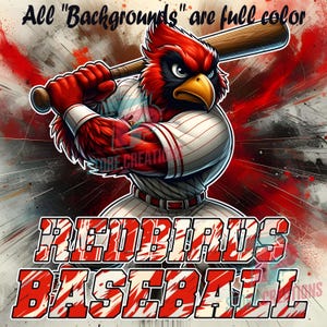 Cardinals Baseball / Softball Mascot PNG Digital File, Red Cardinal Baseball Mascot PNG, Red Bird School Mascot, Contact us for YOUR color