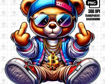 Hip Hop Teddy Bear Png, Rich Gangster Teddy Bear Png, Urban Sublimation Design, Streetwear Bear Shirt, Transparent Background, 300 DPI