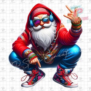 Hip Hop Santa PNG - Trendy Santa Claus in Streetwear, I love you hand sign, Urban Santa Png, Street Gangster Santa Png, Christmas Clipart