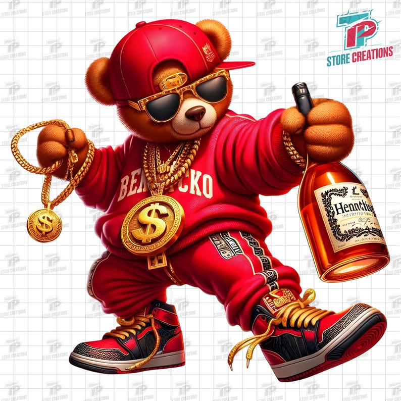 Hip Hop Graffiti Bear Cartoon - Digital Download, Rich Teddy Bear Png ...