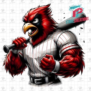 Red Cardinal Baseball Mascot PNG, Red Bird School Mascot Png, Cardinal Softball Png, Cardinal Baseball Mascot, School Spirit, Team Designs