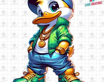 Pato Gangster PNG – Pato Urbano Legal com Boné, Correntes e Tênis, Pato Hip Hop PNG, Clipart de Pato de Desenho Animado Hip Hop, Pato Swag PNG, Personagem de Pato