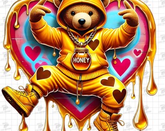 Hip Hop Teddy Bear PNG, Dripping Honey Png, Teddy Bear Png, Streetwear Bear Png, Valentines Day, Funny Valentine, Valentine Shirt Png, 2 Png