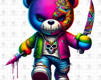 Killer Bear PNG, Gangster Killer Bear PNG with Knife, Horror Teddy Bear Png, Scary Movie Png, Scary Bear Png, Halloween Bear, Monster Teddy