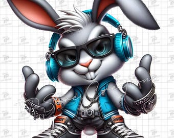 Streetwear Bunny Png Sublimation Design, Hip Hop Rabbit Png, Unique Bunny Clipart, Cool Bunny Hip Hop Digital Clipart PNG for Music Lovers