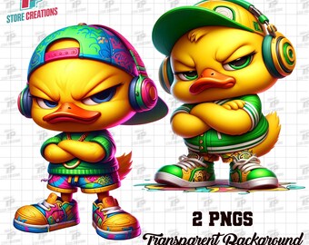 Pato Hip Hop Neon PNG | Clipart de Pato em Estilo Urbano de Rua | Pato Legal PNG | Pato Arrogante PNG | Pato Grafitado Legal para Camisetas e Produtos