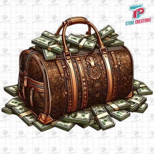 Borsa di denaro di lusso PNG / Borsa ricca piena di contanti PNG / Grafica digitale di borsa da un dollaro per hip hop, streetwear e design urbano / Download digitale