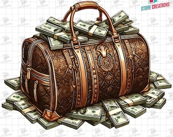 Luxury Money Bag PNG | Rich Bag Full of Cash PNG | Digital Dollar Bag Graphic for Hip Hop, Streetwear, and Urban Design | Digital Download