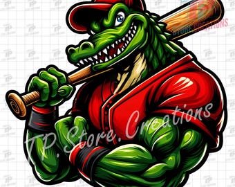 Gators Baseball Mascot PNG Digital Download - 5 PNG Digital File, Gators Softball Mascot PNG, Gators Mascot, Alligator Mascot, School Mascot