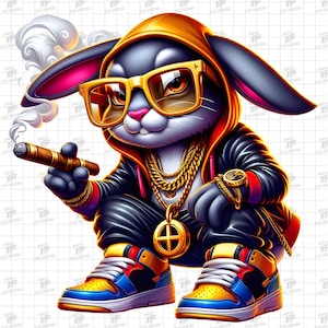 Gangster Bunny PNG, Rich Gangster Bunny Png, Hip Hop Rabbit with Cigar, Streetwear Bunny Shirt, Urban Sublimation Design, Cool Rabbit Png