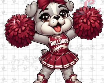 Mascota bulldog gris animadora PNG, arte de mascota bulldog granate/gris, arte de hermana bulldog gris animadora, mascota bulldog chica, baile de mamá bulldog