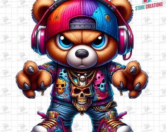 Gangster Teddy Bear PNG, Gangster Hip Hop Teddy Bear PNG, Hip Hop Teddy Bear Digital Download, Urban Streetwear Clipart,  Cool Bear Png