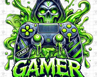 Gamer Png, Skull Gamer Png, Dripping Green Gaming Controller Sublimation Design, Urban graffiti Clipart, Games Lover Shirt, Gamer Shirt Png