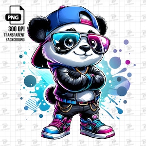 Hip Hop Panda Png, Streetwear Panda Png, Urban Panda Art, Urban Sublimation Design, Panda PNG, Hip Hop Png, DTF Designs, Panda with Cap