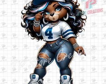 Cool Cheerleader Bear PNG Digital Download, Hip Hop Female Teddy Bear png, Curvy Urban Bear Clipart, Football Cheerleader for Game Day Png