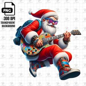 Rockin&#39; Santa Claus PNG - Cool Santa Playing Guitar Digital Art, Funky Christmas Vibes, Festive Holiday Clipart, Christmas PNG Download