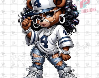Orsetto cheerleader femmina PNG, Orsetto di peluche femmina PNG, Orsetto di peluche ragazza hip hop PNG, Orsetto ragazza cool, Orsetto di football hip hop PNG, Download digitale