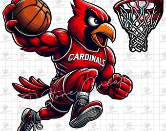 Red Cardinal Basketball Mascot PNG, Red Cardinal School Mascot, Red Bird Sports File, Cardinal Spirit Digital, Basketball Mom, Game Day Png