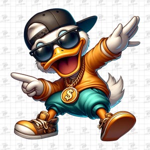 Coole hiphopeend digitale png, stedelijke eend png, streetwear eend png, stedelijke sublimatieontwerp, hiphop-clipart, transparante achtergrond 300 dpi