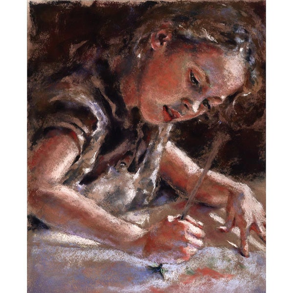 Original Pastel Painting - portrait girl - the Little Artist -  Alisa Wilcher