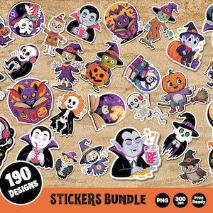 Halloween Stickers Bundle PNG | 190 Digital Clipart | Spooky Cute Graphics | Halloween Party Decor | Fall Autumn Seasonal