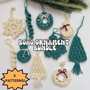 Crochet Ornament Bundle | Wreath, Snowflake, Snowman, Icicle, Tree | Boho | Christmas | Easy | Gift Tags | Hanging Decor | PDF Pattern