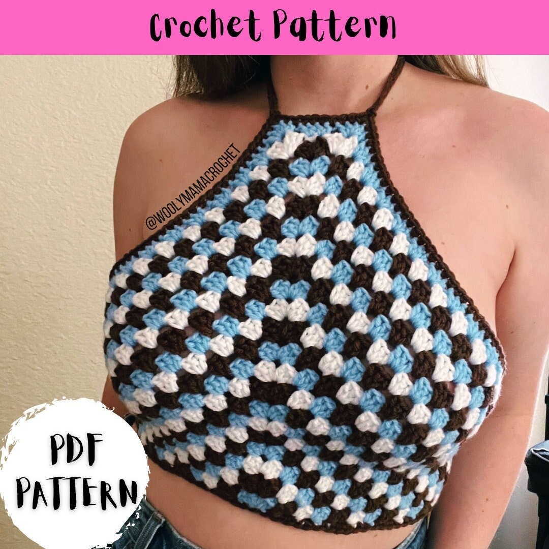 Triangle Halter Top Pattern Crochet Halter Top PATTERN: High Neck Granny Square (digital Download ...