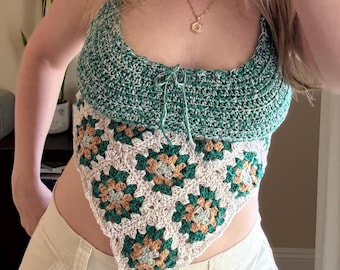 Crochet Summer Top PATTERN: Halter Granny's Bandana Tank PDF (XS-4X, Beginner Friendly)