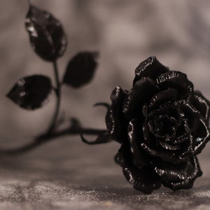 Handmade forged metaI black rose - Iron rose - Rose with thorn - wrought iron